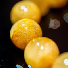 【14mm迫力満点ゴールドルチル】ルチルクォーツ 14mm玉 タイチン ブレスレッド 手首サイズ16.0cm