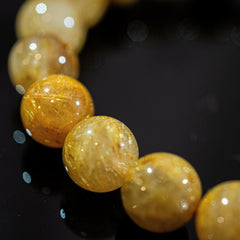 【14mm迫力満点ゴールドルチル】ルチルクォーツ 14mm玉 タイチン ブレスレッド 手首サイズ16.0cm