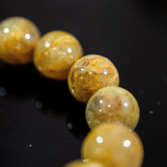 【14mm迫力満点ゴールドルチル】ルチルクォーツ 14mm玉 タイチン ブレスレッド 手首サイズ16.0cm