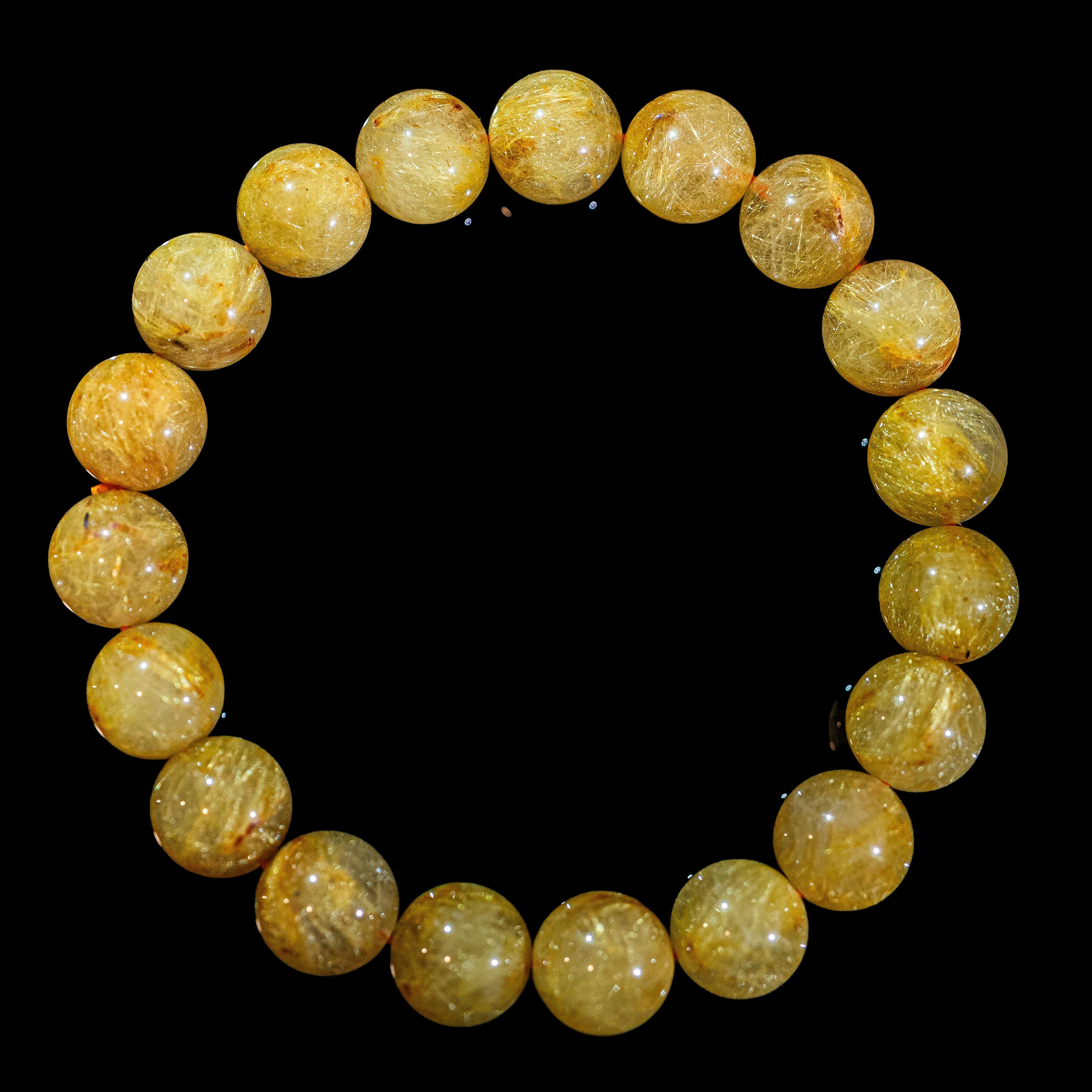 【10.5mm迫力満点ゴールドルチル】ルチルクォーツ 10.5mm玉 タイチン ブレスレッド 手首サイズ16.0cm