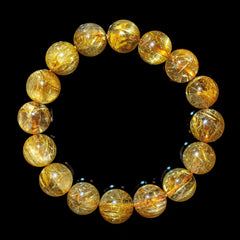 【12mm迫力抜群クリアタイプゴールドルチル】ルチルクォーツ 12mm玉 タイチン ブレスレッド 手首サイズ15.7cm