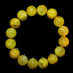 【14mm迫力満点スモーキーゴールドルチル】ルチルクォーツ 14mm玉 タイチン ブレスレッド 手首サイズ16.5cm