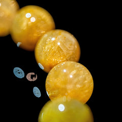 【14mm迫力満点スモーキーゴールドルチル】ルチルクォーツ 14mm玉 タイチン ブレスレッド 手首サイズ16.5cm