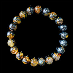 【9mm太陽(放射)タイプ】ルチルクォーツ 9mm玉 タイチン ブレスレッド 手首サイズ16.5cm