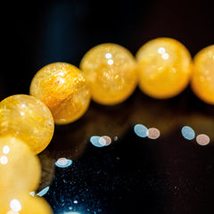 【14mm迫力満点スモーキーゴールドルチル】ルチルクォーツ 14mm玉 タイチン ブレスレッド 手首サイズ16.5cm