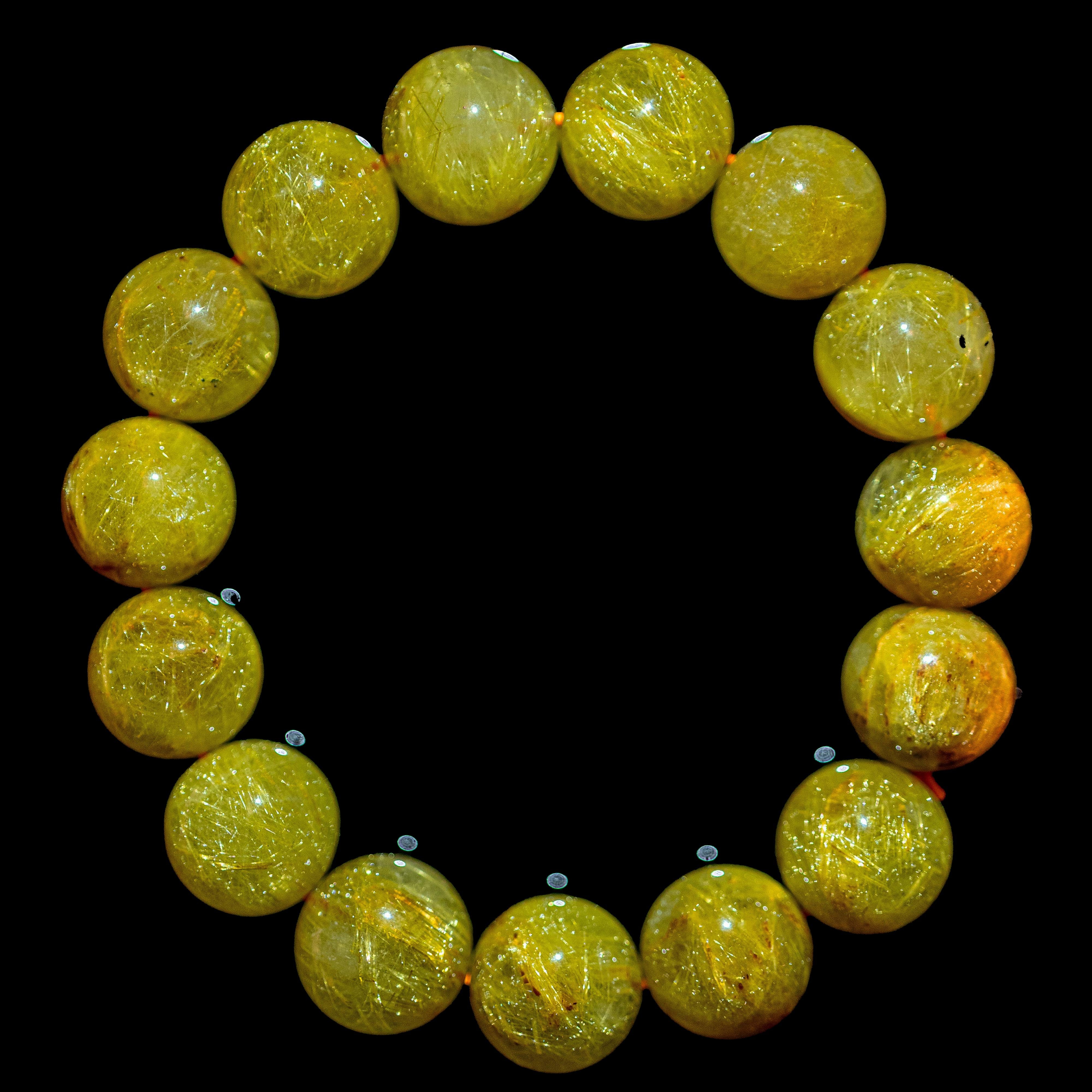 【14.5mm迫力満点ゴールドルチル】ルチルクォーツ 14.5mm玉 タイチン ブレスレッド 手首サイズ16.5cm