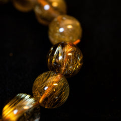 【14.5mmクリアタイプゴールドルチル】ルチルクォーツ 14.5mm玉 タイチン ブレスレット 手首サイズ18cm