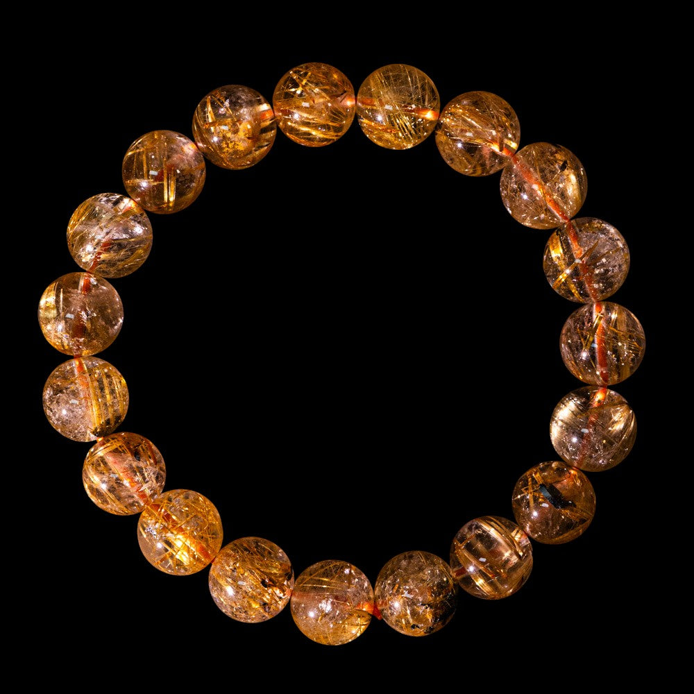 【11.0mm太陽ルチル(ヘマタイト/ルチル)】ルチルクォーツ 11.0mm玉 ブレスレット 手首サイズ16cm