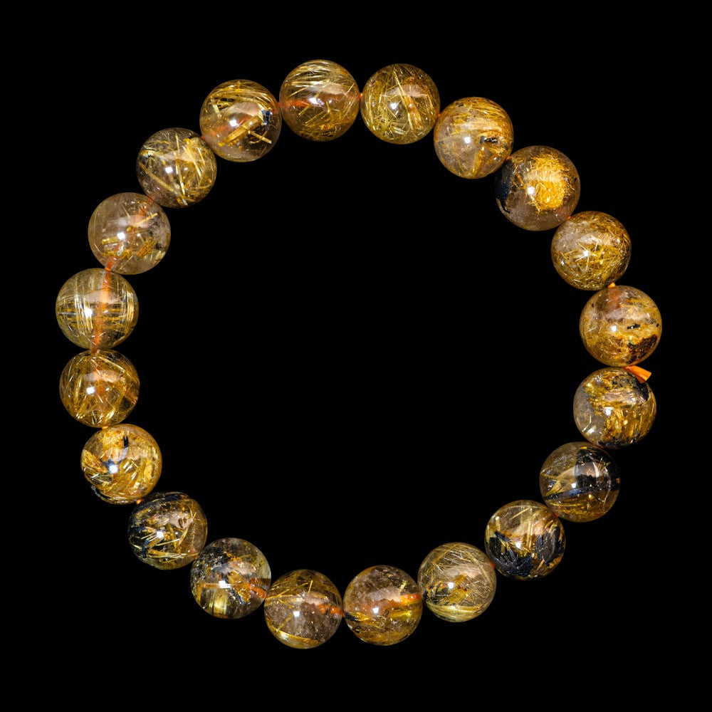 【9.5mm太陽ルチル(ヘマタイト/ルチル)】ルチルクォーツ 9.5mm玉 ブレスレット 手首サイズ16cm RQSD095-003