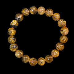 【9.5mm太陽ルチル(ヘマタイト/ルチル)】ルチルクォーツ 9.5mm玉 ブレスレット 手首サイズ16cm RQSD095-003