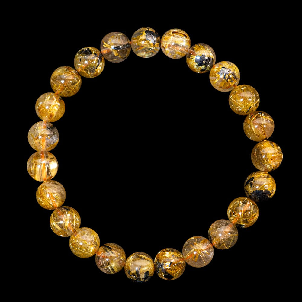 【8.8mm太陽ルチル(ヘマタイト/ルチル)】ルチルクォーツ 8.8mm玉 ブレスレット 手首サイズ16.5cm RQSD088-003