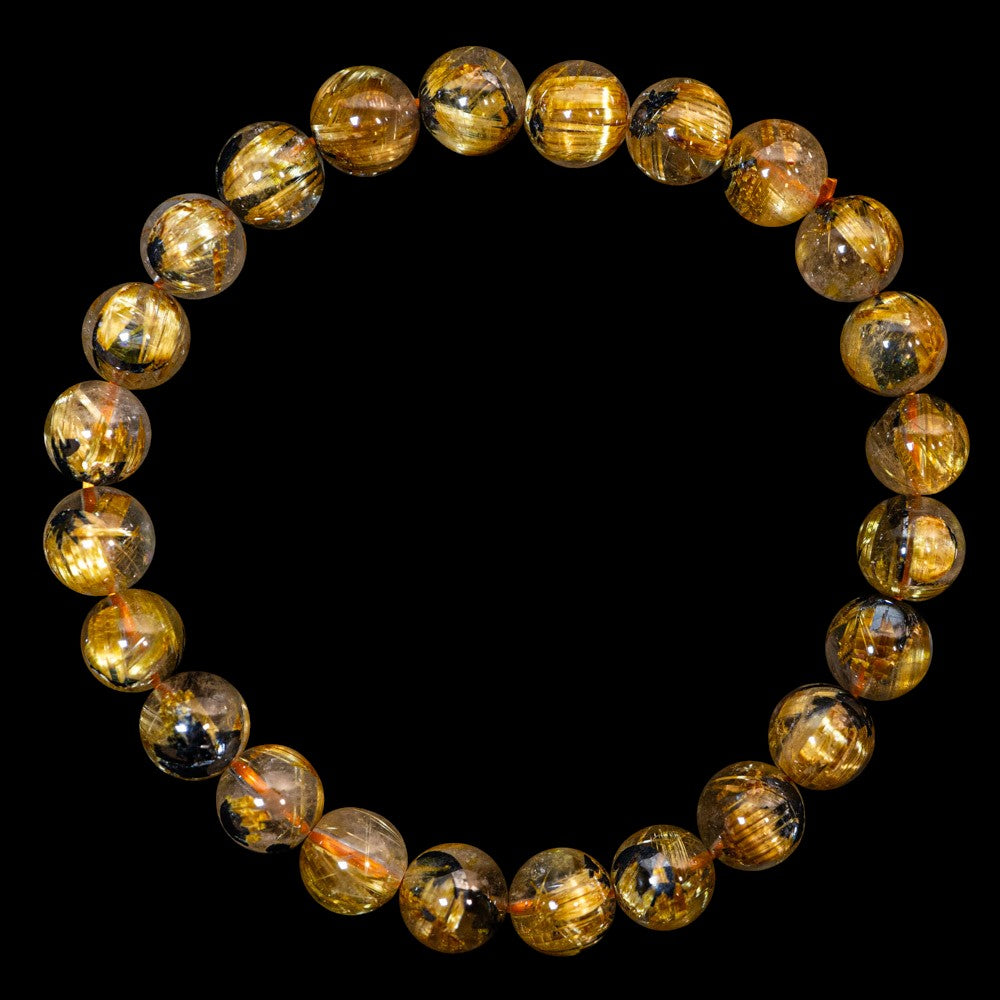 【8.0mm太陽ルチル(ヘマタイト/ルチル)】ルチルクォーツ 8.0mm玉 ブレスレット 手首サイズ16cm RQSD080-034