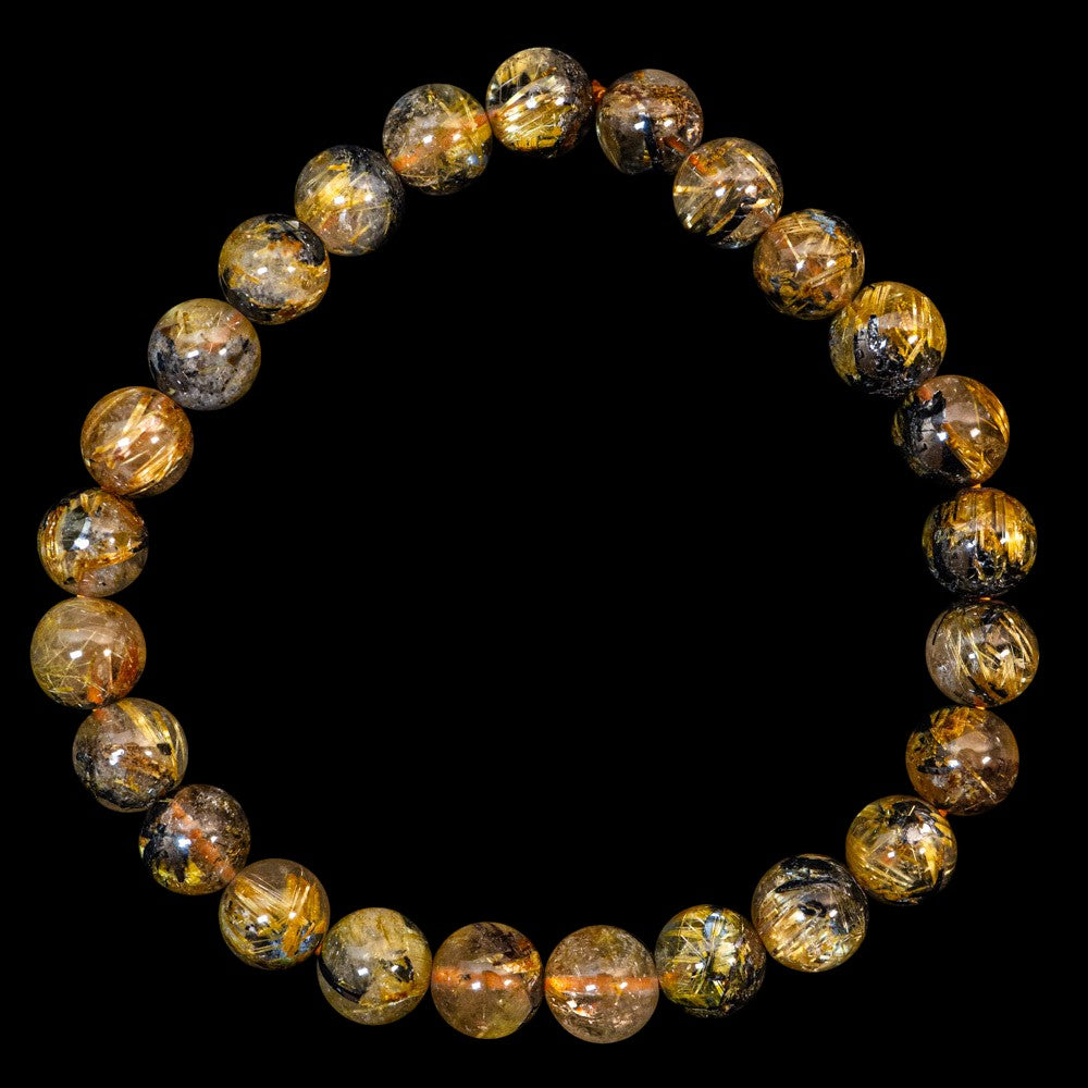 【7.5mm太陽ルチル(ヘマタイト/ルチル)】ルチルクォーツ 7.5mm玉 ブレスレット 手首サイズ16cm RQSD075-005