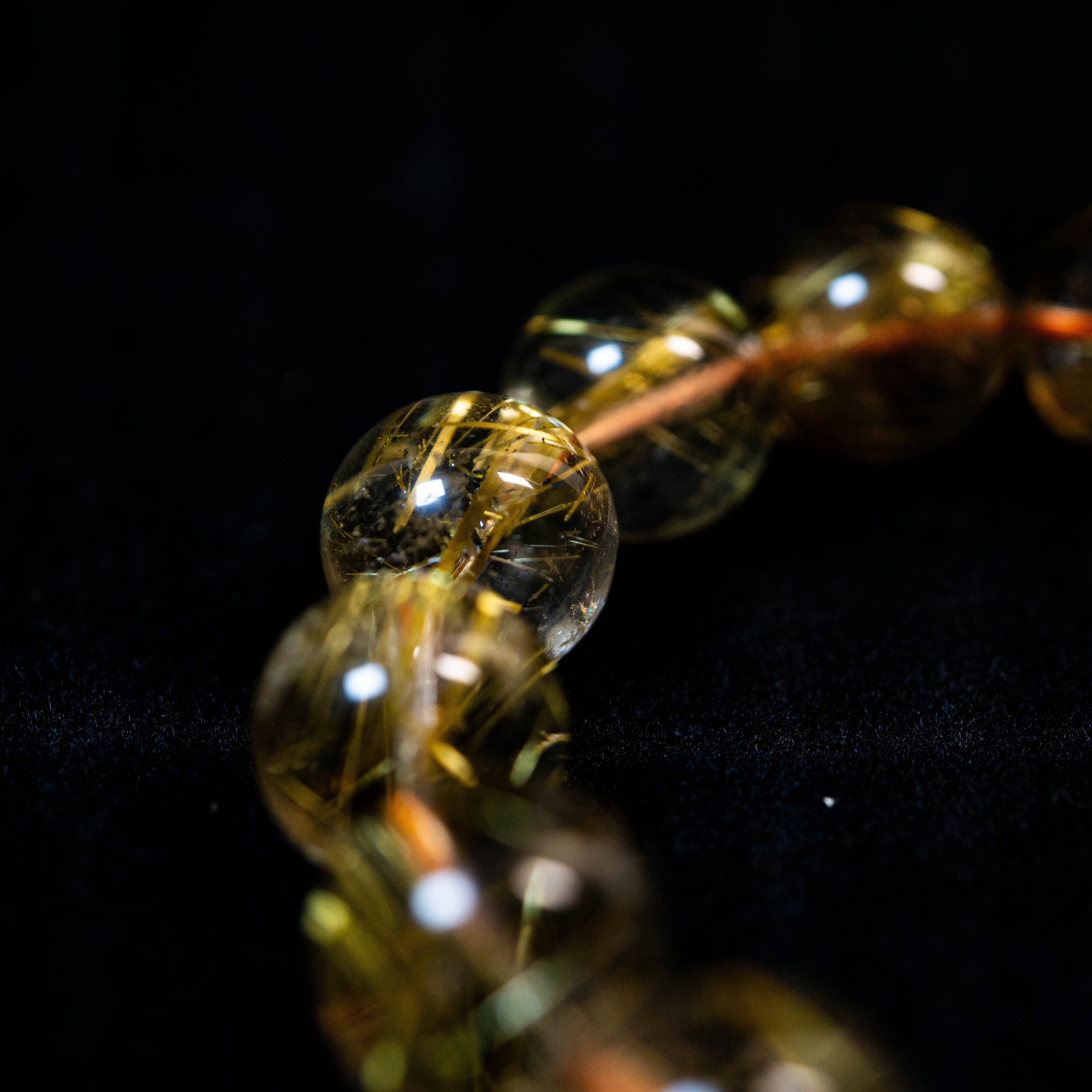 【15.5mmクリアタイプゴールドルチル】ルチルクォーツ 15.5mm玉 タイチン ブレスレット 手首サイズ16.5cm